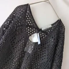 和紙ニット感　透かし編みニット　ダイヤモンド柄 ブラックニット　Fsizeのサムネイル