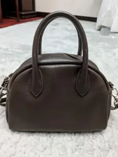 ブラウン 小さいボストンバッグ ショルダーストラップ付き