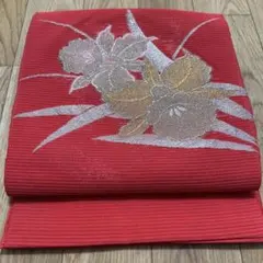 夏物　八寸名古屋帯　草花　金銀糸　赤系　83のサムネイル