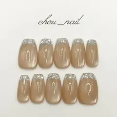 【オーダー用✨】No.64ネイルチップガラスフレンチマグネットきれいめ