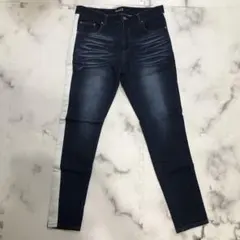 ダークブルー スキニーデニム サイドストライプ