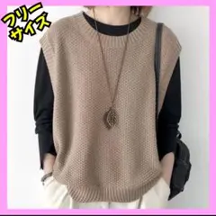 レディース ニットベスト ジレ フリーサイズ 重ね着 シンプル 体型カバー 春