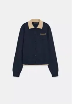 ZARA コントラストダブルレイヤーポロニットカーディガン
