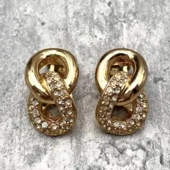 美品✨ クリスチャンディオール ツイスト ラインストーン イヤリング ゴールド