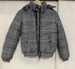 h&m 140cm チェック柄 中綿コート 取り外しフード