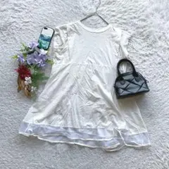 ✨1点限り✨ チュニック ノースリーブ チュール切替 Aライン M コットン 白