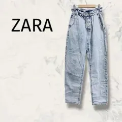 ZARA ザラ ジーンズ カーブ ウエストゴム ブリーチ ハイウエスト 無地