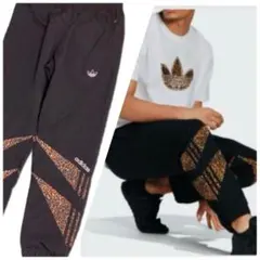 【未使用品】adidas アニマル柄入りトラックパンツ　ジャージ黒　ヒョウ柄