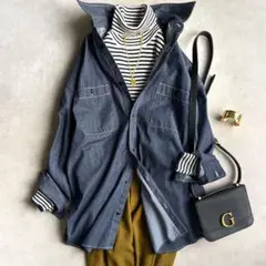 美品▲ SHIPS //洗えるECORICH ダンガリーオーバーシャツ▲ゆったり