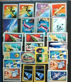 外国　使用済切手コレクション　宇宙・飛行機・船・汽車・その他