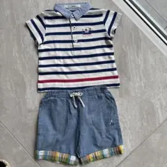 familiar ストライプポロシャツとデニムショーツセット