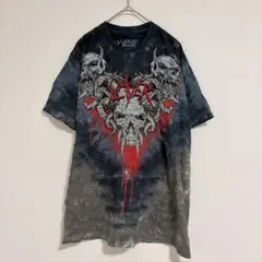 リキッドブルー タイダイ柄 Tシャツ 丸首 半袖 スカル M 黒灰 ストリートのサムネイル