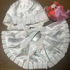 お宮参り用　薄いピンクの帽子とスタイ　女の子