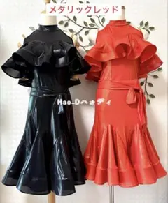 社交ダンス★新作★パーティー★レッスン★オリジナル★ドレス★メタリックレッド