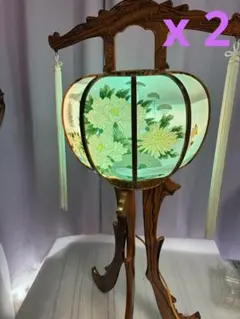 盆提灯 置き提灯 菊・牡丹柄 木製スタンド