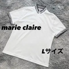 美品　マリクレール　半袖シャツ　ハーフジップ　ホワイト　Lサイズ