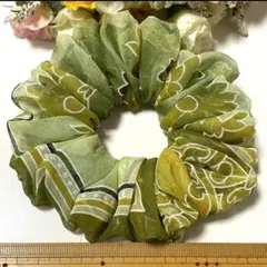 残り3】イエローオレンジ花柄 シフォンジョーゼット シュシュ