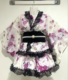 浴衣ドレス　大人用　姫ギャル　花　黒　ブラック　セパレート　白　ホワイト　地雷