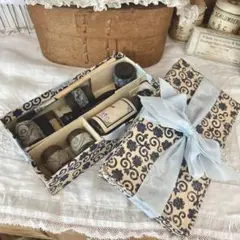 フランスアンティーク 木製 ローラスタンプセット 箱入り 布用