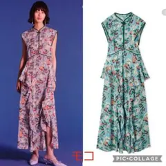 新品タグ付　ボタニカルチェリー柄ワンピース　青　水色