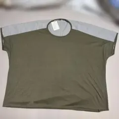 【新品タグ付き】ナイスクラムップ　カーキ ストライプ切替 半袖Tシャツ　フリーのサムネイル