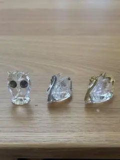 クリスタルガラス フクロウ 白鳥 3点セット