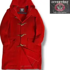 J5116 美品 インバーティア ヘリンボーンフーデッドダッフルコート 赤40R