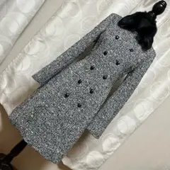 any SiS ラビットファー襟 レトロコート　白黒