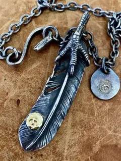 ゴローズ　銀爪金メタル付特大フェザー　太陽メタル　イーグルフック太丸チェーン