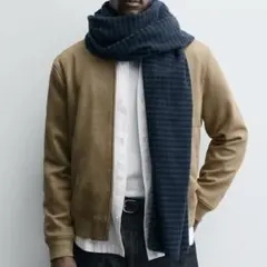 チェック柄スカーフM（JP M）|ネイビーブルーZARAザラ