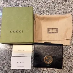 GUCCIグッチ 二つ折り財布 インターロッキングG レザー ブラック