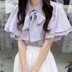 ボウタイ付きダブルフリルスリーブブラウス[pp074]