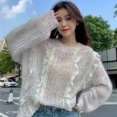 m*k様 【セール】セーター　春　ニット　フリルニット　フリーサイズ