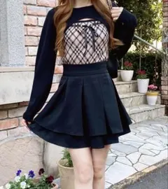 バックレースアップタックフレアスカート INGNI ブラック