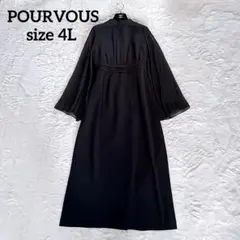 希少4L【POURVOUS】スリットスリーブロングワンピース パーティードレス黒