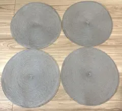 シルバー 円形 : 繊維製ランチョンマット 4枚セット