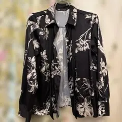 ZARA 花柄 長袖シャツ ブラック Lサイズのサムネイル