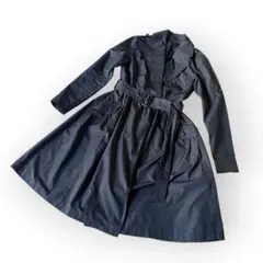 美品 ペイトンプレイス トレンチコート ワンピース フレア 黒 M ベ【G28】