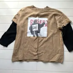 韓国服　ブラウン ブラック DESERT プリント 長袖カットソー　120