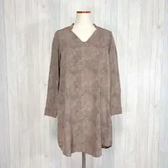 【KBF】長袖ロングシャツ トップス Vネック 総柄 大人カジュアル フリー