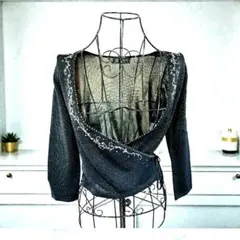 MK MICHEL KLEIN ラメ入り ビーズ刺繍 ボレロ風 カーディガン