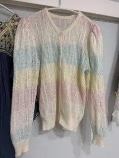 モヘア カーディガン 古着 ヴィンテージ マルチカラー 手編み