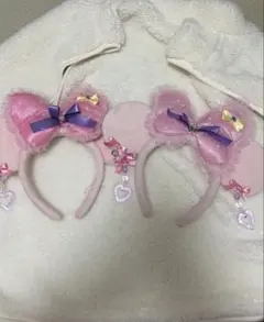 カチューシャ ディズニー ミニー ピンク イヤリング リボン セット