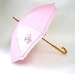 【晴雨兼用 日傘 長傘 】 『かわいらしいピンク色の花刺繍』綿100％・日本製