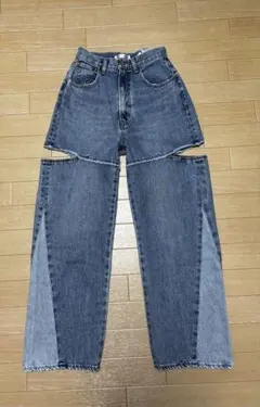 MOUSSY カットアウトデニム ワイドレッグ25インチ