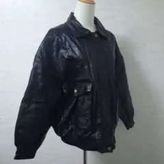 ジャバ フェイクレザー ヴィンテージ風 オーバー ブルゾン 黒 送