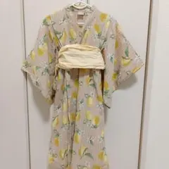 レモン柄 浴衣 100cm以上 帯付き