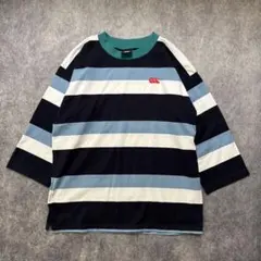 美品】HUF ハフ ヘビィウェイト ロゴ刺繍 ボーダー Tシャツ ネイビー