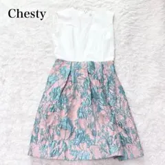 チェスティ ドッキングジャガードワンピース ノースリーブ 花柄 フレア 綺麗め