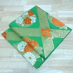 グリーン×金糸♥オレンジ♥袋帯♥正絹♥リメイク素材♥早い者勝ち六通